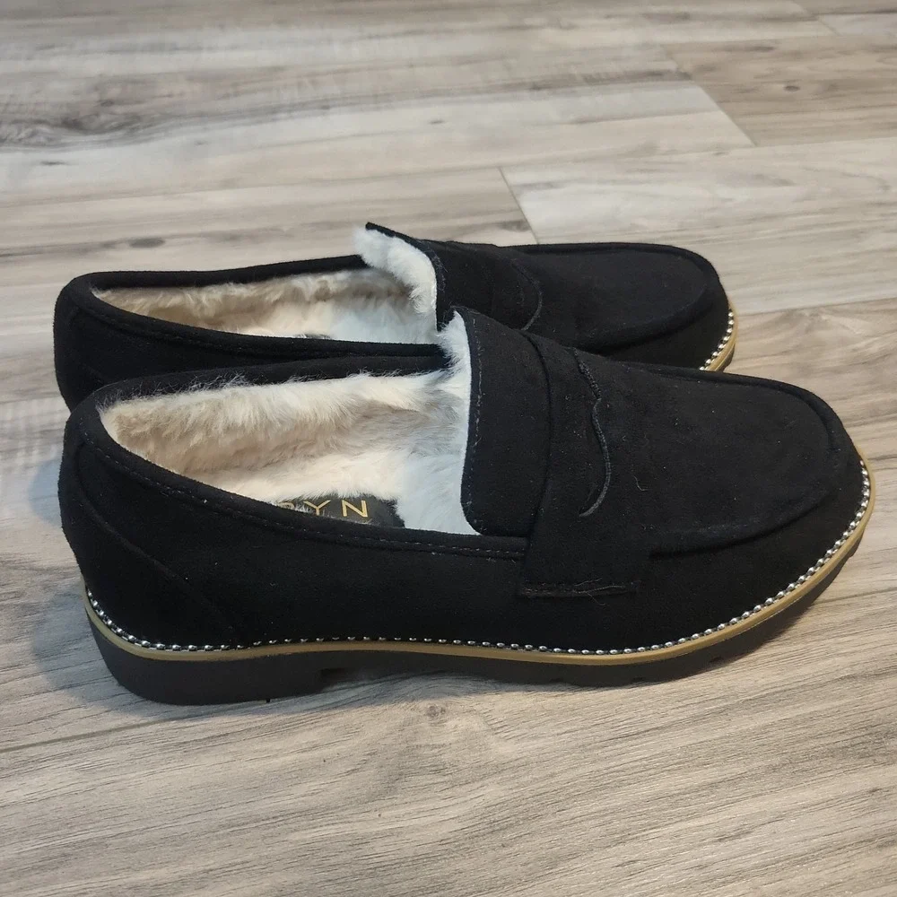 Taryn Rose Kilroy Penny Loafers Womens 7.5 Black Suede Slip-On Shoes‎